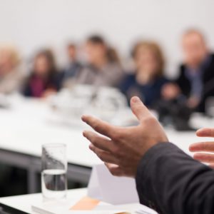 man having presentation at seminar